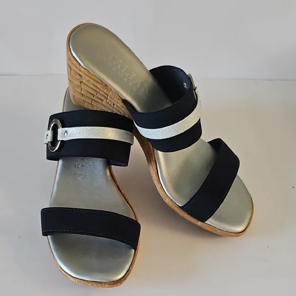 Italian Shoemakers Black and Silver Sandals with Minimalist Design - Picture 3 of 8